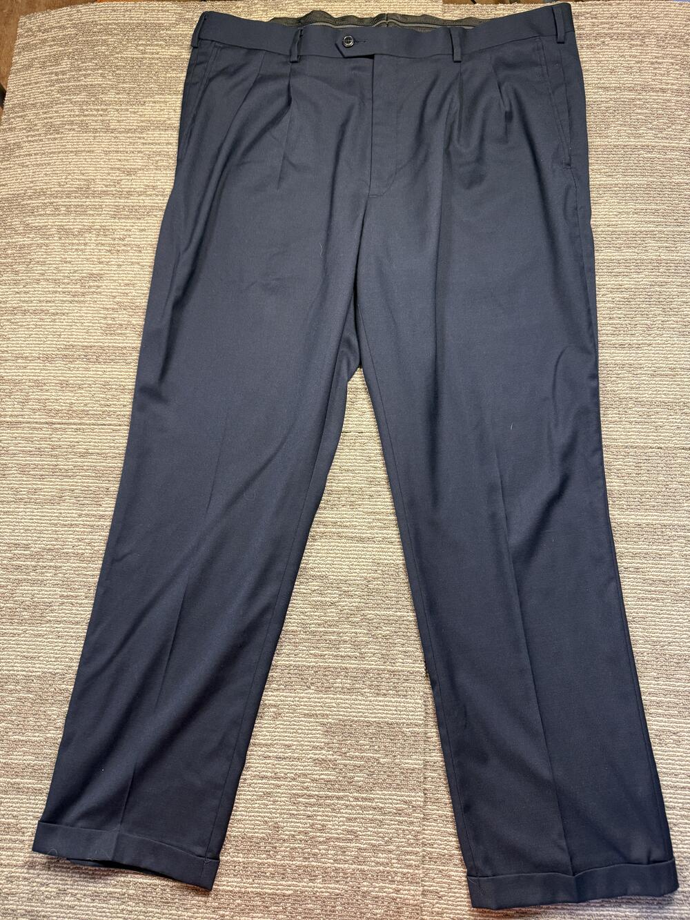 Roundtree & Yorke TravelSMART Dress Pants Mens 40x30 Blue Pleated Straight Leg